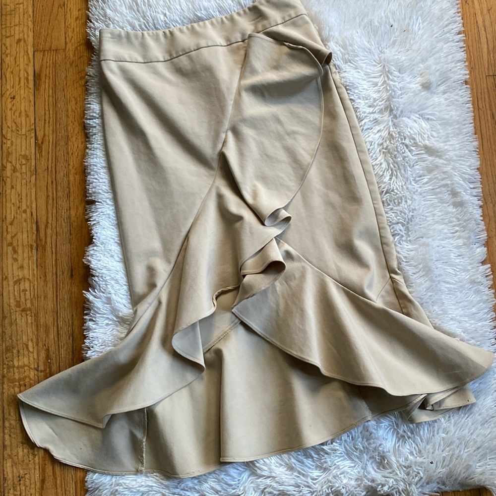 7th Avenue khaki  high low ruffles casual summer work midi skirt, size 4 - Picture 3 of 9